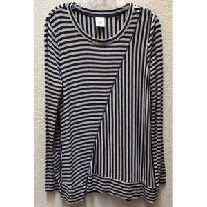 CAbi #3228 Ernest Knit Tee Navy Blue Gray Stripe Long Sleeve Top Shirt